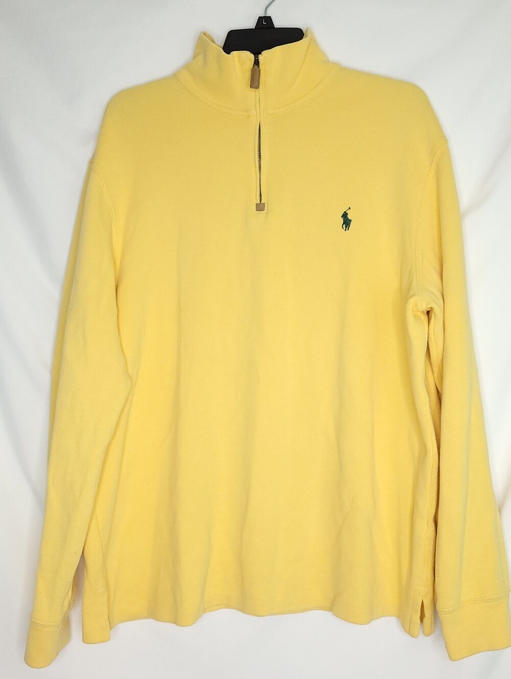 POLO RALPH LAUREN Men's Yellow Ribbed Mockneck 1/4 Zip Pullover LARGE